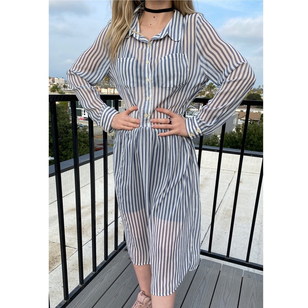 Semi Sheer Over Dress with Vertical Stripes - I Love H81